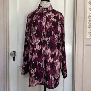 TALBOTS Leaf Print Button Down Blouse - Mulberry